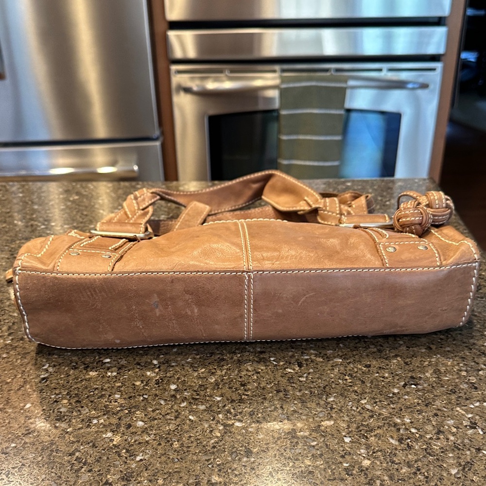 Fossil Tan Leather Satchel with Buckle Accents - Picture 3 of 6